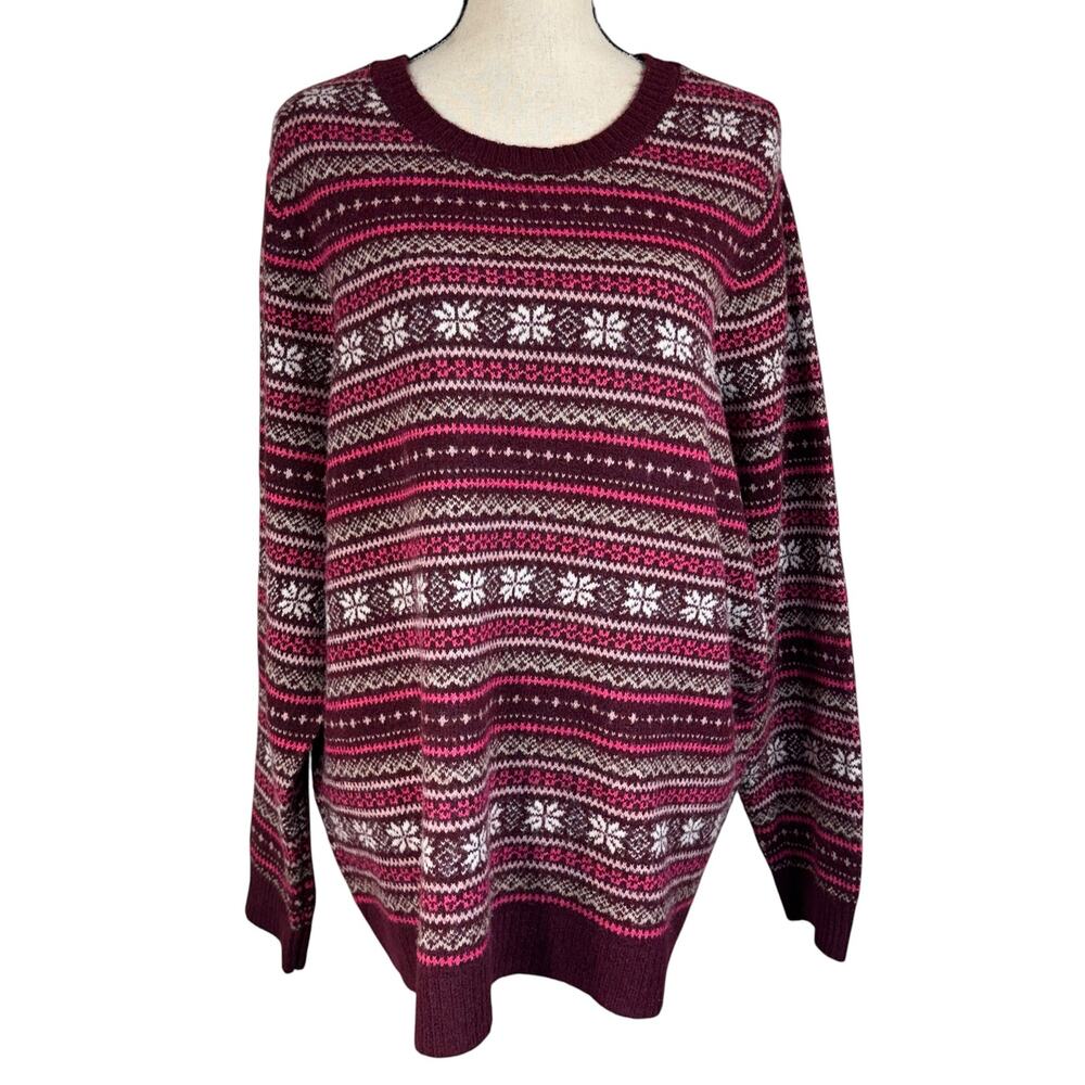Croft & Barrow 1X-Large Sweater Fair Isle Crew Neck Long Sleeve Pullover Berry